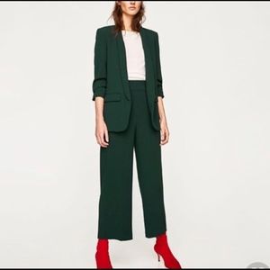 ZARA WOMAN Dark Green High Waist Wide Leg Pants